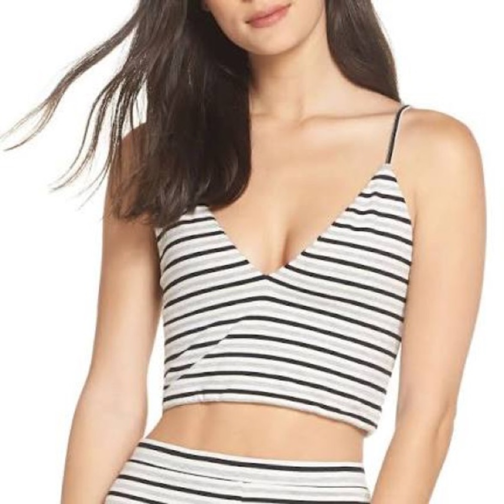 BB Dakota Striped V Neck Crop Top Ivory Medium NWT